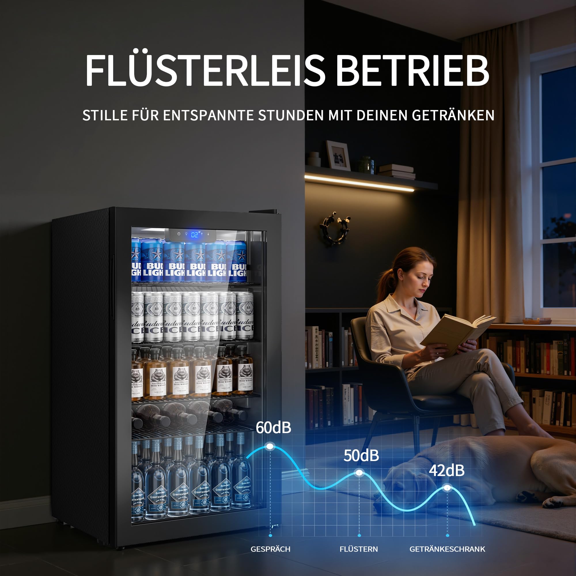 Airfish Getränkekühlschrank mit Glasfront 86L für 130 Dosen, Mini-Kühlschrank mit verstellbaren Regalen für Bier, Wein & Getränke, Ideal für Haushalt, Bar, Büro