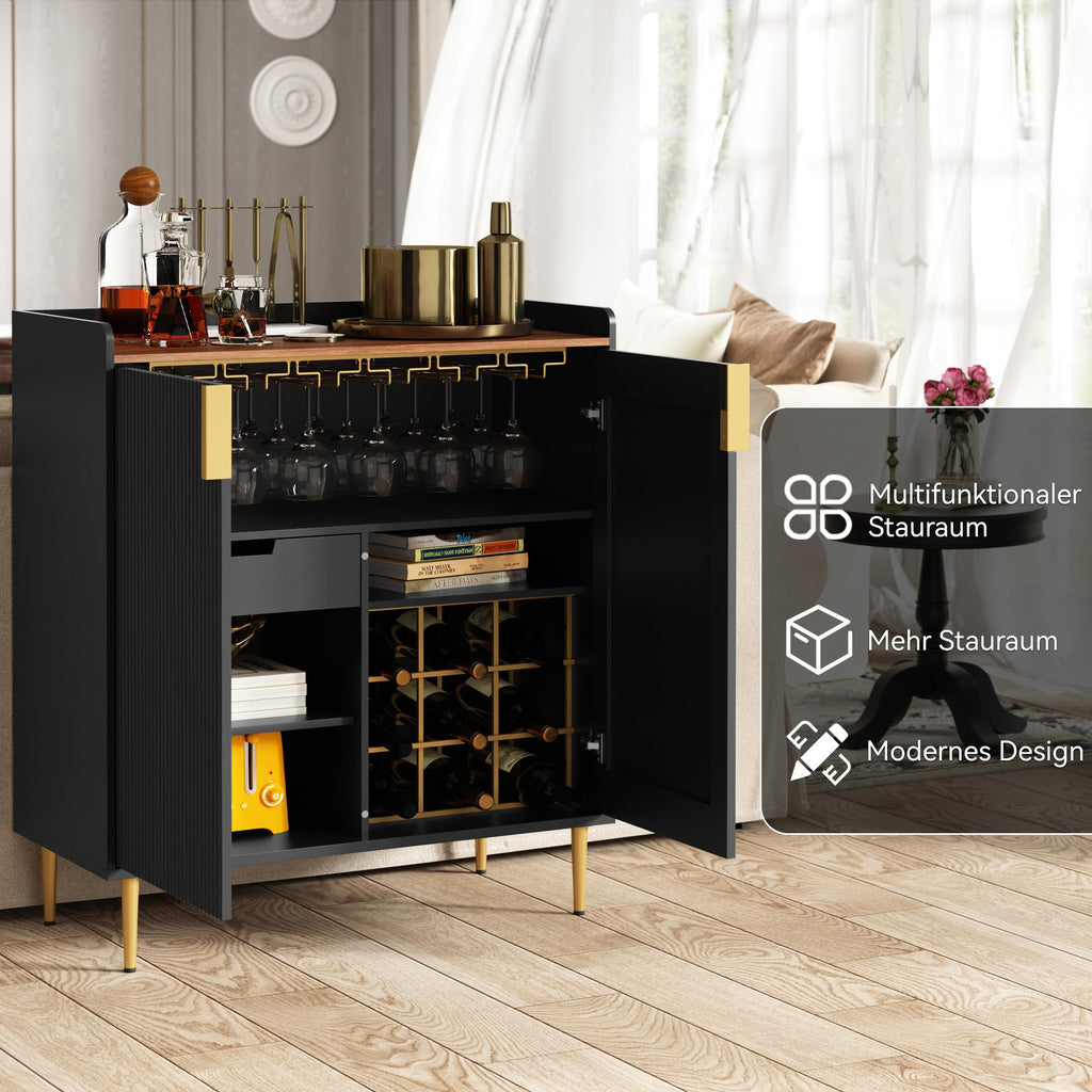 HOLTICO Weinschrank mit Weinregalen für 9 Flaschen, Barschrank Moderne Kaffeetresen-Schrank, Alkoholschrank Flaschenregal Holz, Sideboard-Buffetschrank für Küche, Esszimmer, Wohnzimmer