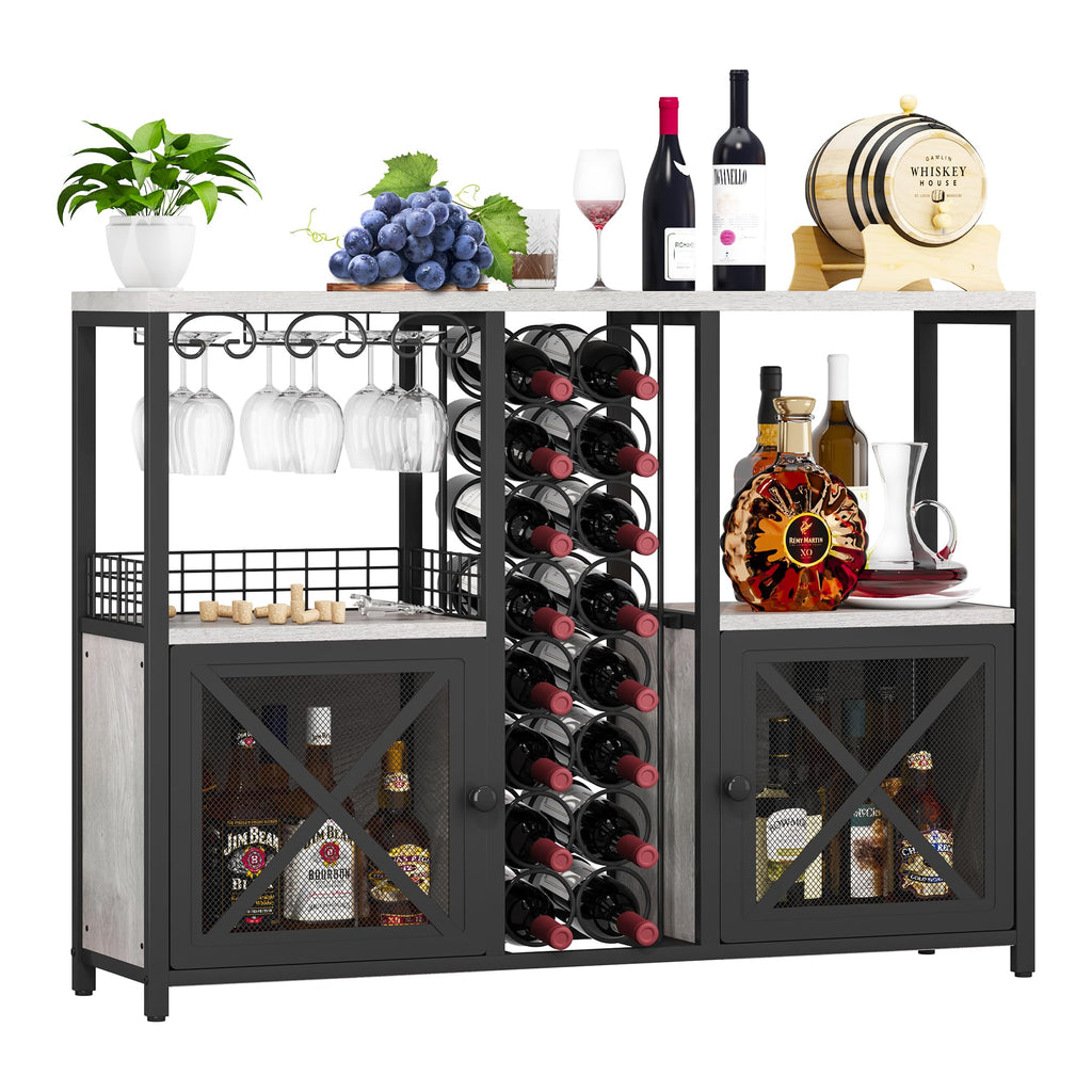 Homeiju Mini-Bars für Zuhause, Kaffee-Barschrank, moderner Likörschrank für Likör und Gläser, Bauernhaus-Buffet-Weinbarschrank mit Stauraum, Sideboard für Zuhause, Küche, Esszimmer (Hellgrau)