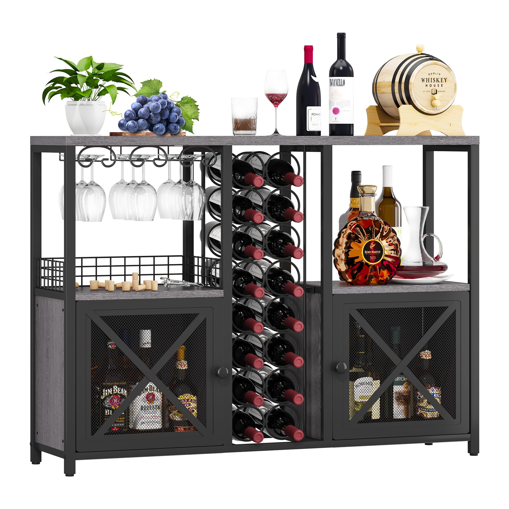 Homeiju Mini-Bars für Zuhause, Kaffee-Barschrank, moderner Likörschrank für Likör und Gläser, Bauernhaus-Buffet-Weinbarschrank mit Stauraum, Sideboard für Zuhause, Küche, Esszimmer (Dunkelgrau)