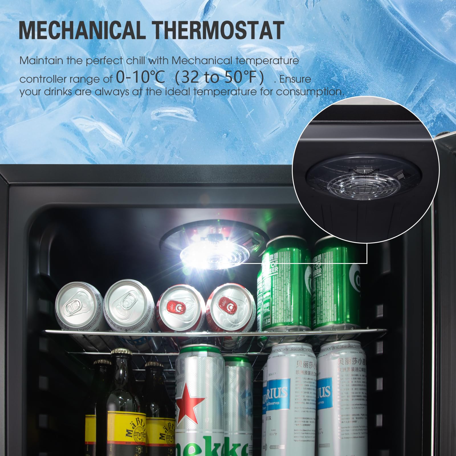 HCK Bierkühlschrank 115L Freistehender Getränkekühlschrank mit doppelt verglaster Glastür, Temperatur von 0 bis 10℃, Energieklasse E