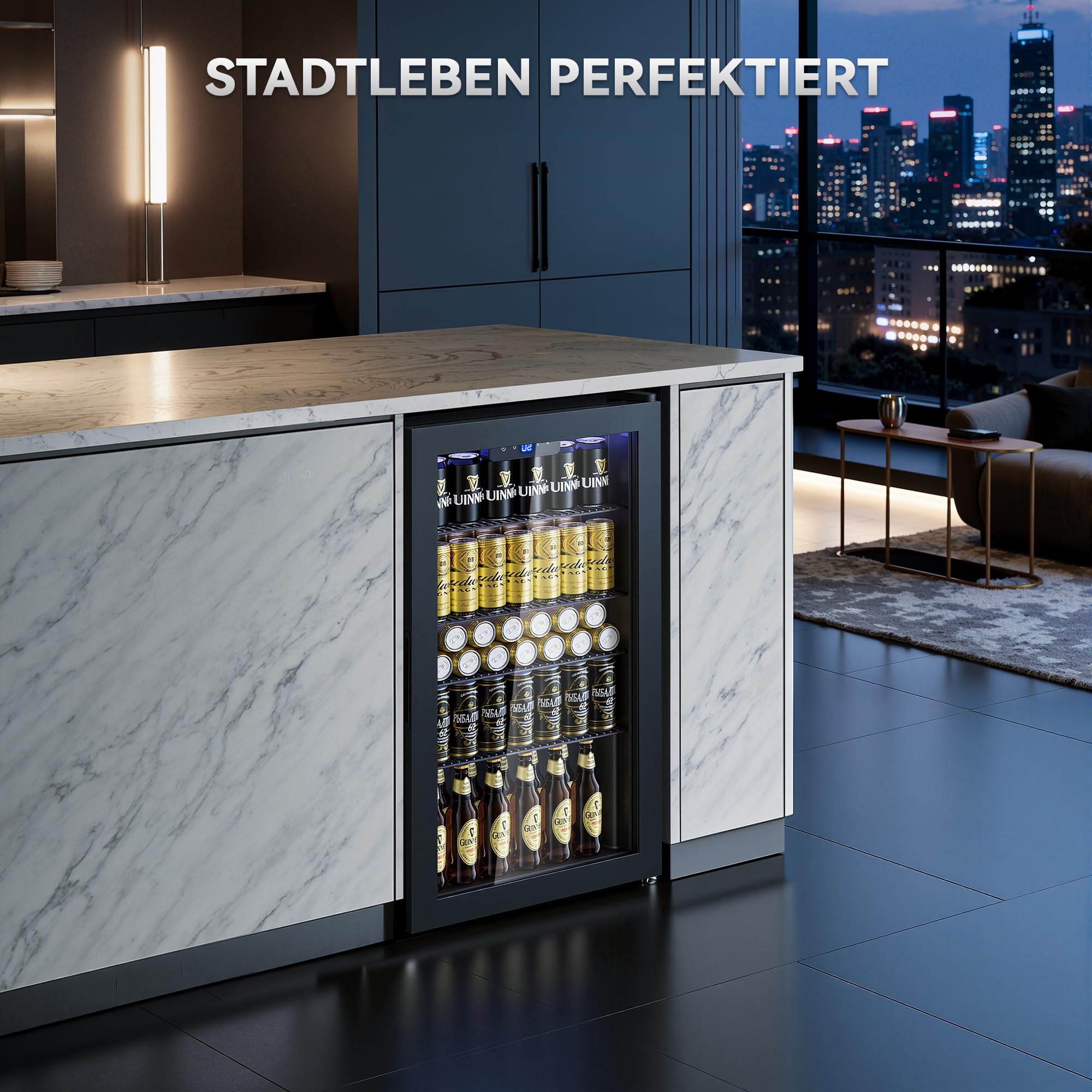 TRIUMPHKEY 86L Getränkekühlschrank mit Klima KÜHLUNG | Neu: Gleichmäßige Kühlung & frostfrei | 4 verstellbare Ablagen für 130 Dosen | Für Bar, Büro & Haushalt