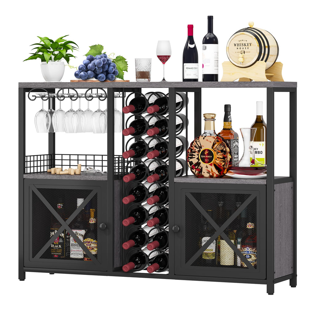 Homeiju Mini-Bars für Zuhause, Kaffee-Barschrank, moderner Likörschrank für Likör und Gläser, Bauernhaus-Buffet-Weinbarschrank mit Stauraum, Sideboard für Zuhause, Küche, Esszimmer (Dunkelgrau)