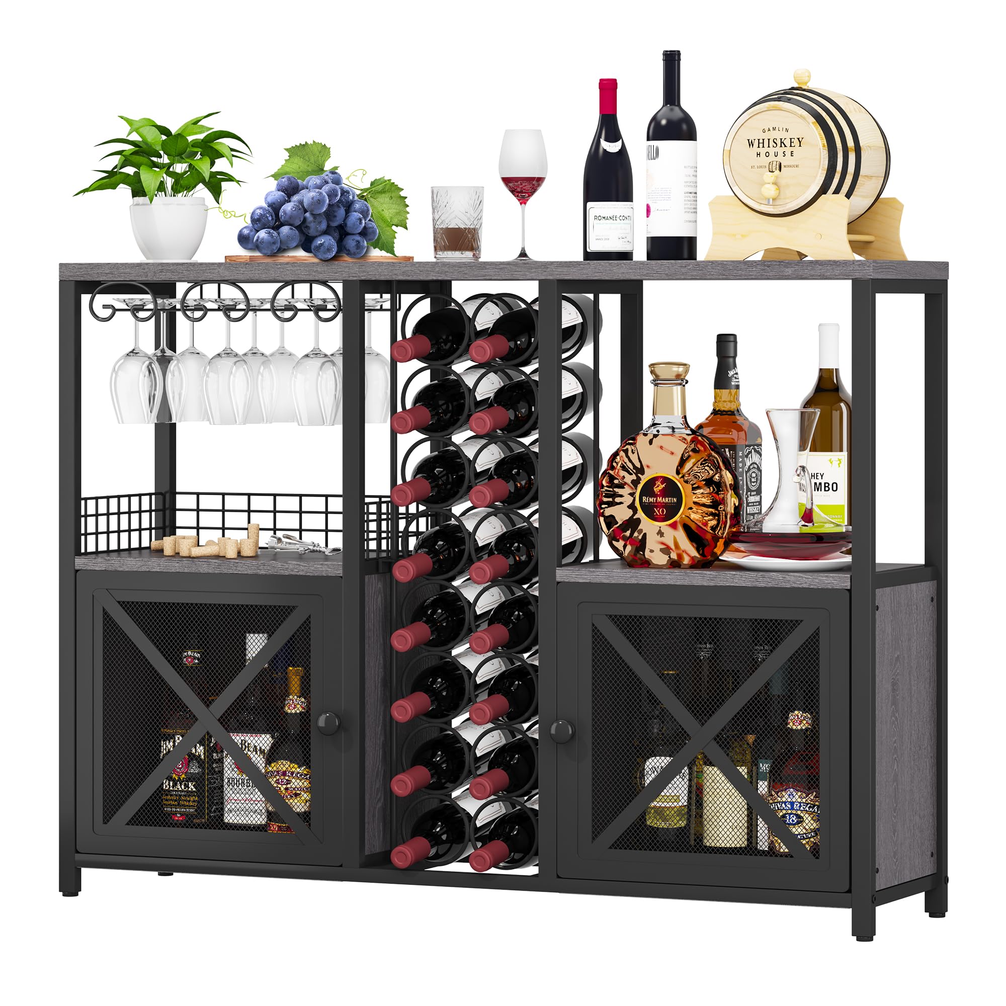 Homeiju Mini-Bars für Zuhause, Kaffee-Barschrank, moderner Likörschrank für Likör und Gläser, Bauernhaus-Buffet-Weinbarschrank mit Stauraum, Sideboard für Zuhause, Küche, Esszimmer (Dunkelgrau)