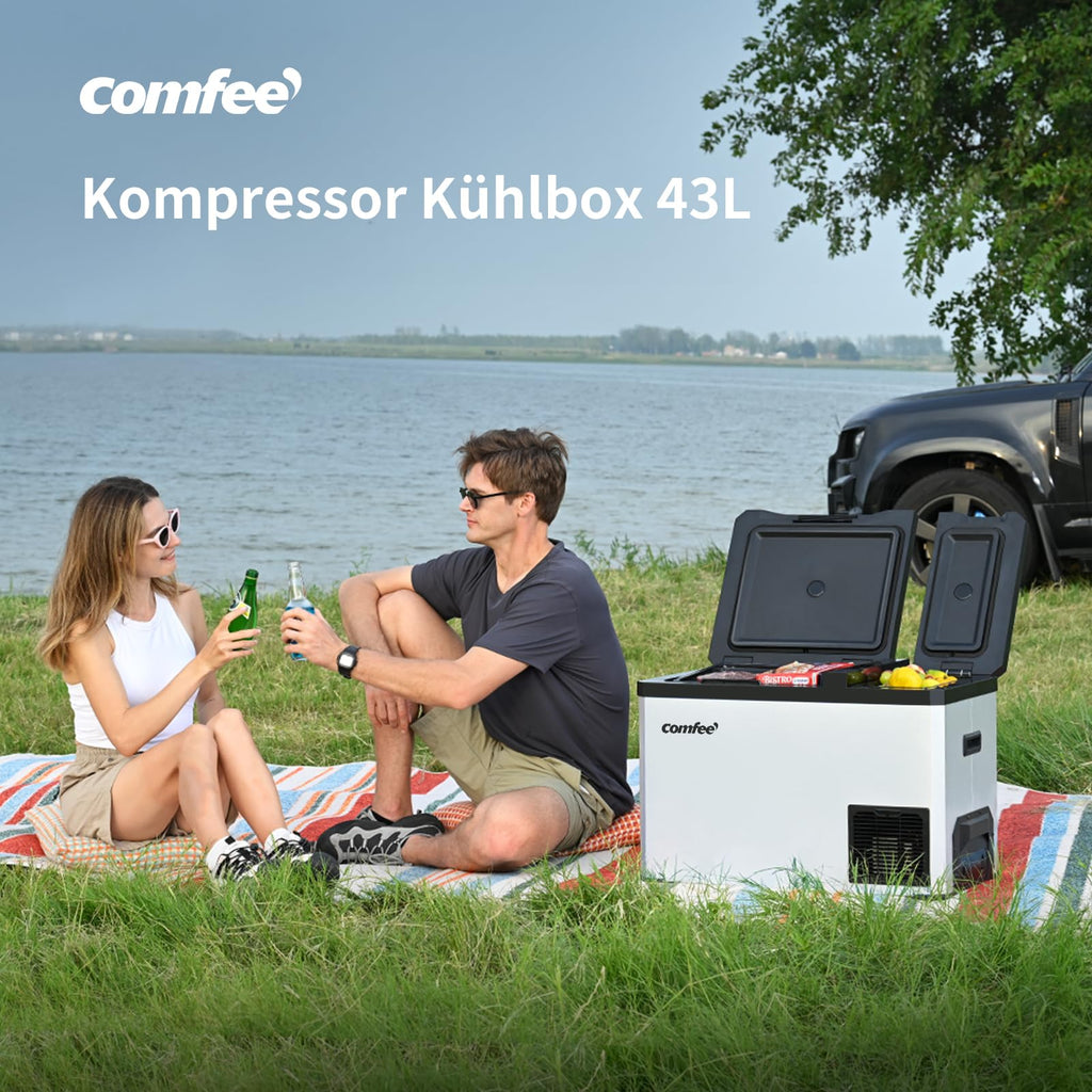 Comfee RCP43DS3(E) 43L Kompressor-Kühlbox Dual-Zonen, elektronische Steuerung, LED-Licht, ECO-Modus, geräuscharm, geeignet für Zuhause und Outdoor, 12/24V DC und 100-240V AC Stromversorgung