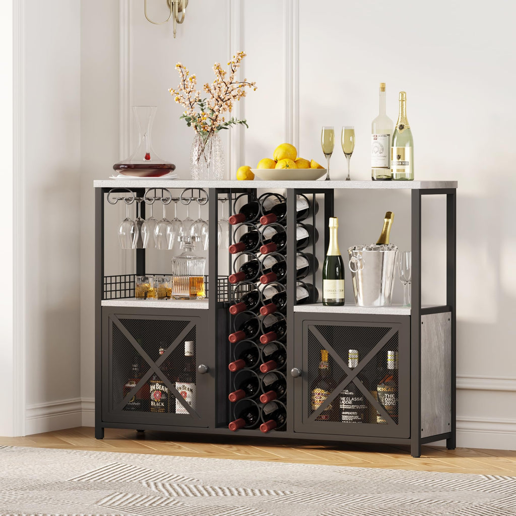 Homeiju Mini-Bars für Zuhause, Kaffee-Barschrank, moderner Likörschrank für Likör und Gläser, Bauernhaus-Buffet-Weinbarschrank mit Stauraum, Sideboard für Zuhause, Küche, Esszimmer (Hellgrau)