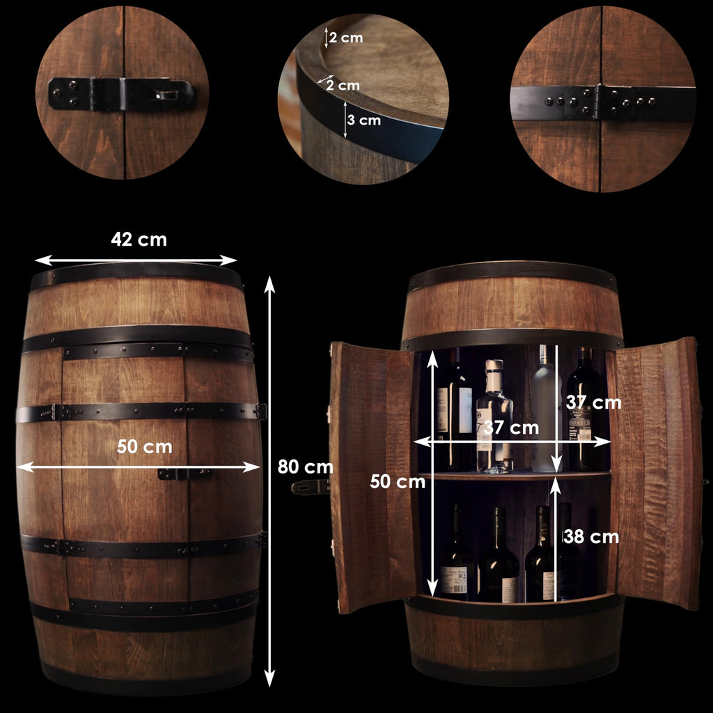 CREATIVE COOPER Weinfass Stehtisch mit Tür - Alkoholschrank Flaschenregal Holz Regale - Holzfass - Fassmöbel - Wine Rack - Wineregal - Weinbar - Fass bar mit Tür - Fassbar minibar 80Cm High (Wenge)