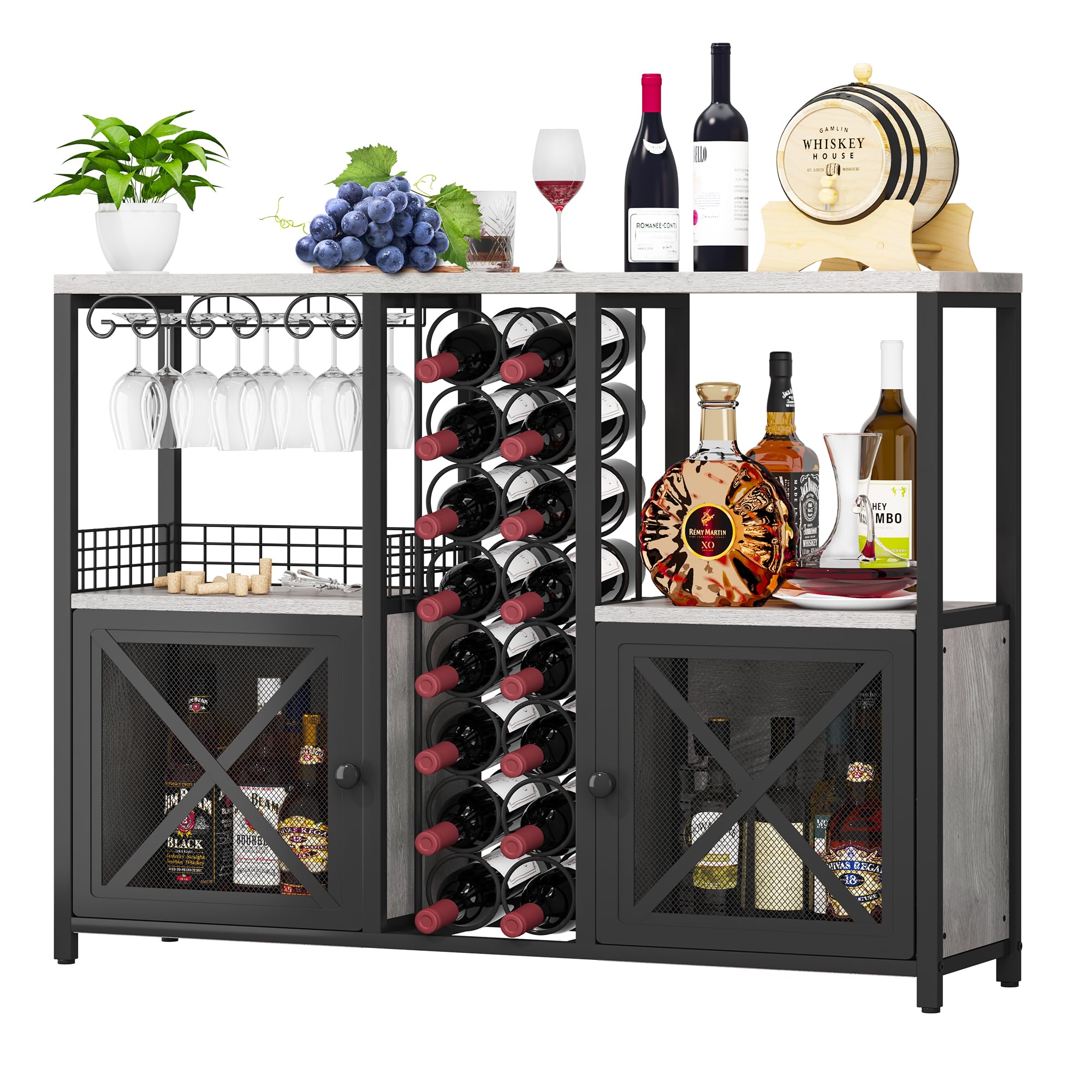 Homeiju Mini-Bars für Zuhause, Kaffee-Barschrank, moderner Likörschrank für Likör und Gläser, Bauernhaus-Buffet-Weinbarschrank mit Stauraum, Sideboard für Zuhause, Küche, Esszimmer (Hellgrau)