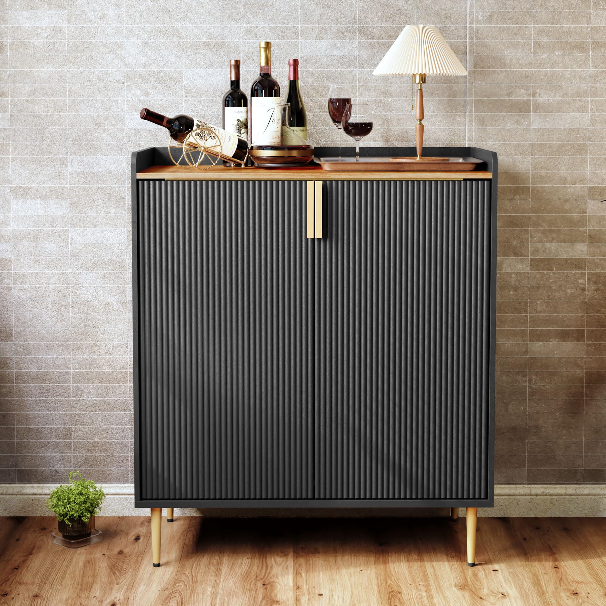 HOLTICO Weinschrank mit Weinregalen für 9 Flaschen, Barschrank Moderne Kaffeetresen-Schrank, Alkoholschrank Flaschenregal Holz, Sideboard-Buffetschrank für Küche, Esszimmer, Wohnzimmer