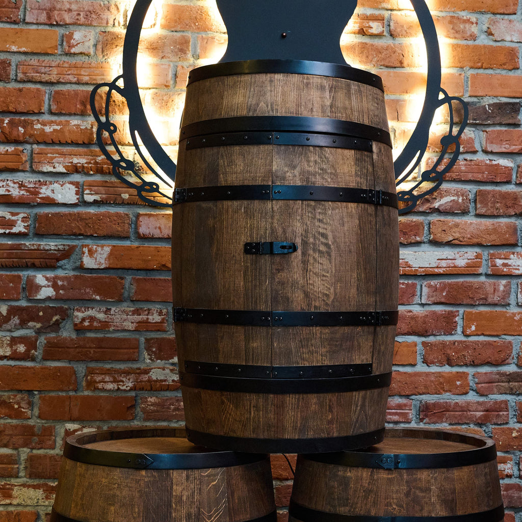 CREATIVE COOPER Weinfass Stehtisch mit Tür - Alkoholschrank Flaschenregal Holz Regale - Holzfass - Fassmöbel - Wine Rack - Wineregal - Weinbar - Fass bar mit Tür - Fassbar minibar 80Cm High (Wenge)