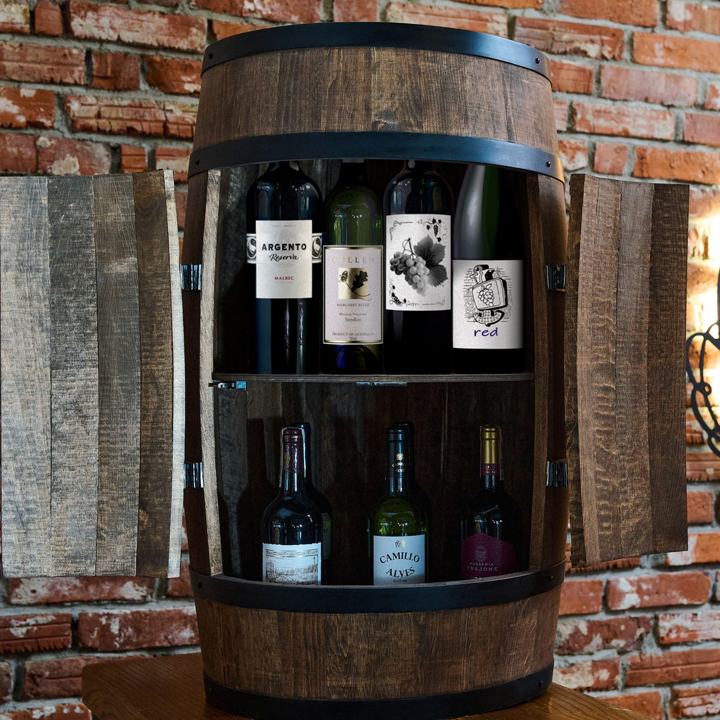 CREATIVE COOPER Weinregal Holz mit Tür mit LED RGB - Alkoholschrank Flaschenregal Holz - Holzfass - Fassmöbel - Weinständer - Weinfass - Weinbar - Fass bar mit Tür - minibar 80 cm High (wenge)